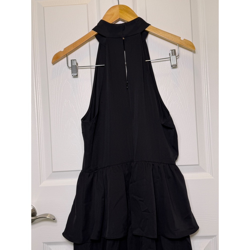 Amanda Uprichard Shanae Dress Women Size‎ M Black Tiered Halter Midi Keyhole NEW - Picture 10 of 12